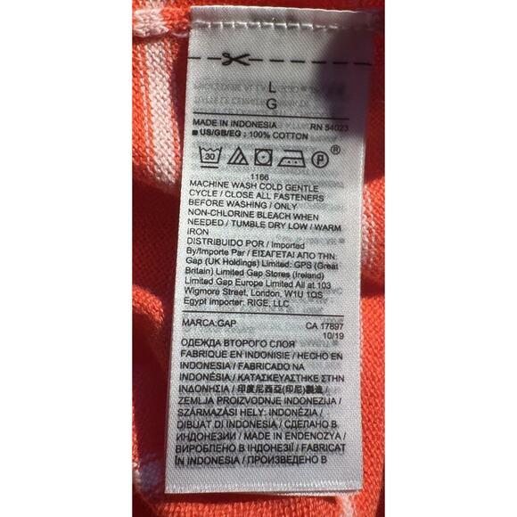 Gap Sweater Cardigan Coral White Striped Lightweight Women’s Large Buttons NEW - Picture 6 of 6